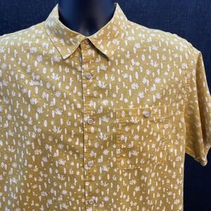 Wellen Shirt Mens Medium Cactus Print Short Sleeve‎ Organic Cotton Button Up